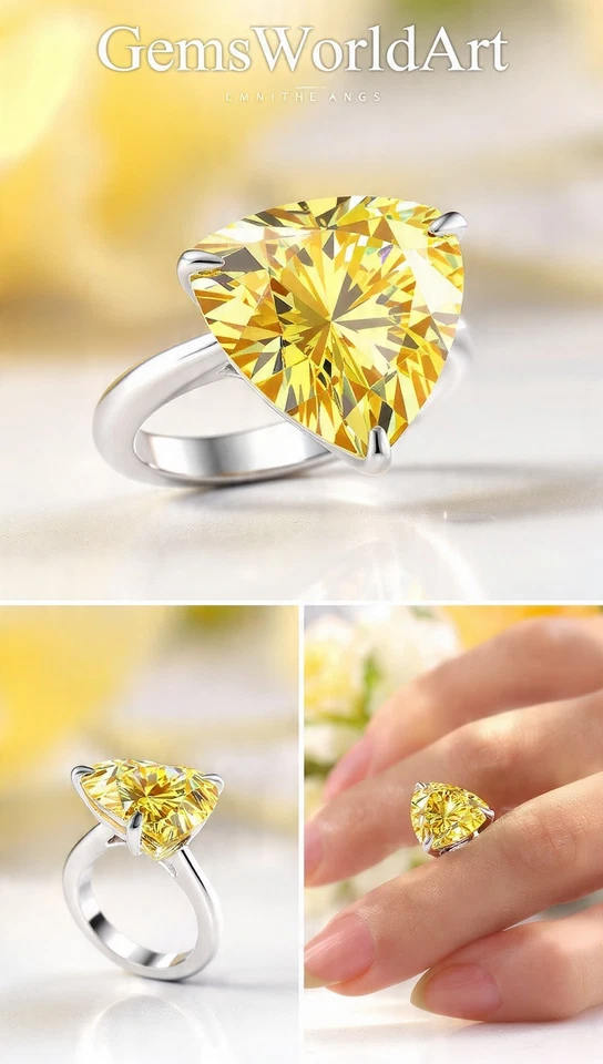 💍 2 Ct Trillion Cut Yellow Diamond Silver Ring  – Elegant GemsWorldArt Style✨ - Image 2 of 4