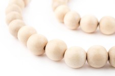 Cream Round Natural Wood Beads 12mm White Large Hole 16 Inch Strand