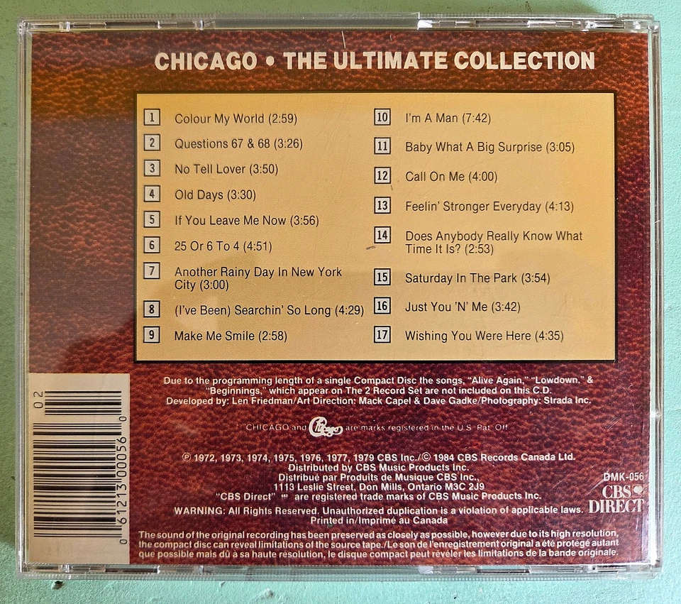 Chicago - The Ultimate Collection CD CBS Direct Kanada 1984 Zustand: gut - Bild 3 von 3