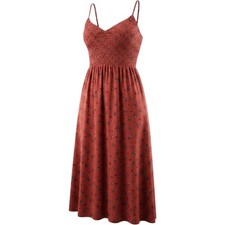 Cupshe Floral Smocked Bodice Midi Dress Women Medium Red Excellent Boho