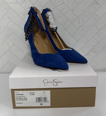 #ad Jessica Simpson Witnee Blue High Heel Ankle Strap Suede Pumps The Real Size 8.5M $47.99