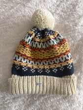 Burton Knit Hat Women s Walden Snow Beanie Pom Pom Blue Yellow White