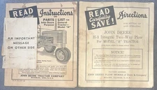 Old John Deere Instructions Parts List Models H H3 Plow Waterloo Iowa Read Save