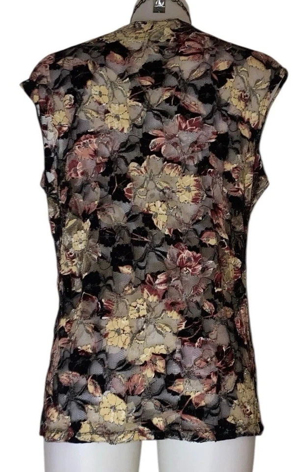 Top gótico grunge sin mangas de encaje floral negro con estrás talla XL Y2k años 90 para mujer Foto 2 de 4