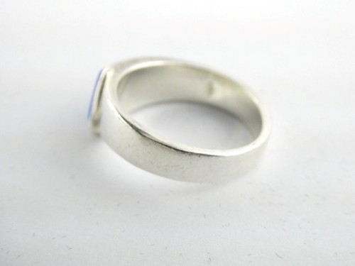 NA Navajo Calvin Begay Sterling Silver Lab Created Blue Opal Ring Size 7.75 925 - Picture 8 of 8