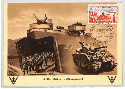 FRANCE 1954 FDC *D-Day Landing* WW2 MAXI-CARD (1944) TANKS Arromanches RF282