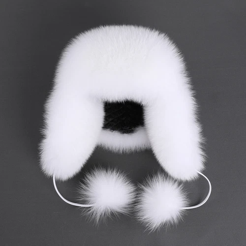 Women's Real Fox Fur Trapper Hat Raccoon Fur Russian Ushanka Ear Flap Bomber Cap - Picture 18 of 37
