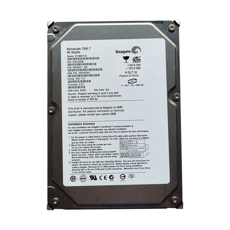 Seagate Barracuda 7200.7 80GB ST380011A 7200RPM PATA IDE 3.5