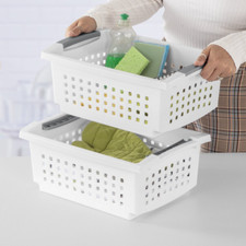 Rectangular Storage Basket Plastic Stylish Medium Stacking Organizer Bin Box