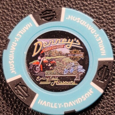 DENNEY'S HD ~ MISSOURI (Aqua/Black Full Color) Harley Poker Chip (CLOSED)