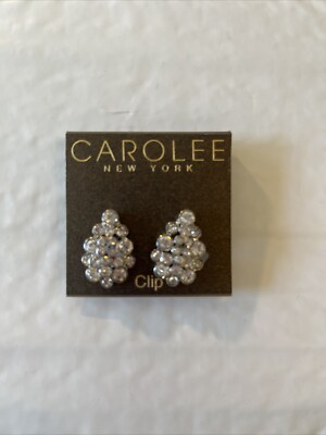 $45 Carolee silver tone clip on rhinestone earrings cm16