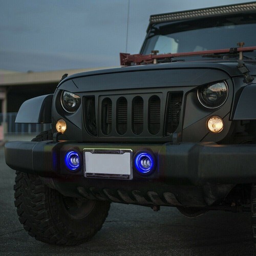 Halo Blue DRL 7" LED Headlights 4" Fog Lights Combo Kit Fit Jeep Wrangler JK JKU - Picture 13 of 19
