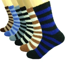 3-10 Pairs For Mens Soft Cozy Fuzzy Socks Striped Winter Home Warm Slipper 10-13