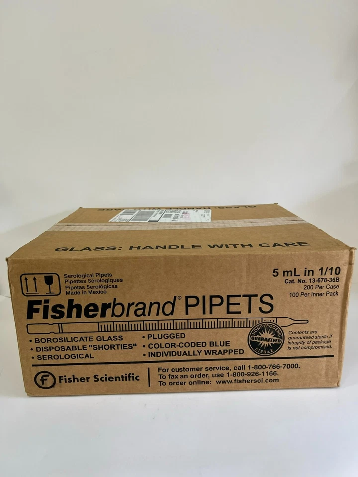FisherBrand 13-678-36C Pipets 5mL in 1/10 100/Inner Pack 200/Case Blue - Image 3 of 3