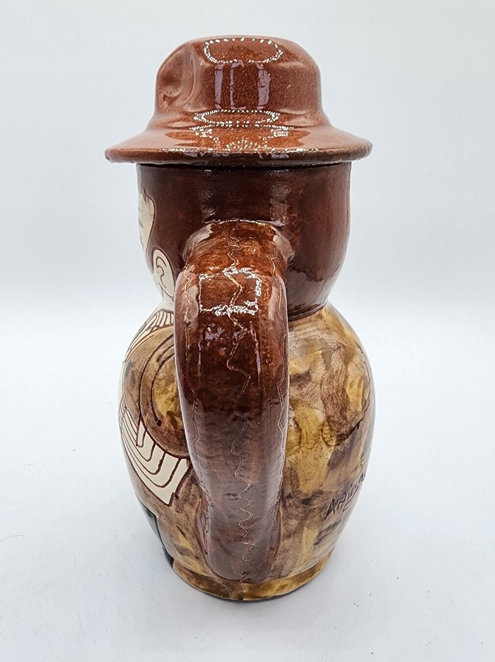 Vtg Anibal Rosado Art Pottery Portugal Folk Art Pitcher Decanter Man Redware - Picture 5 of 10