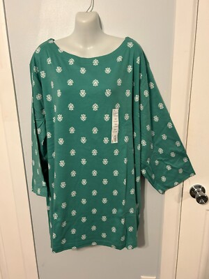 NWT Croft & Barrow Green Paisley Boatneck Top with 3/4 Sleeve    Plus Size 5X