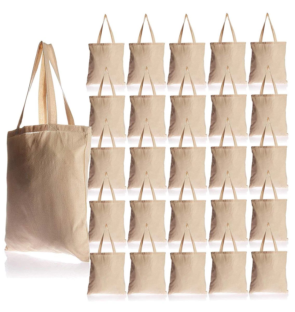 24 Pack - Blank Natural Color Canvas Tote Bags - Wholesale Plain Tote Bags  Bulk