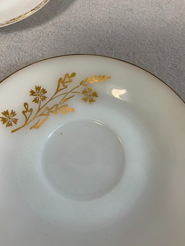 Vintage 7 Federal Glass Meadow Gold Cup & Saucer Milk Glass Gold Trim Heat Proof - Picture 8 of 13