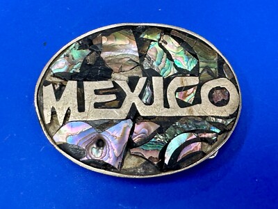 Vintage Sterling Silver Abalone Inlay Belt Buckle Mexico 925 Western Aztec The Old Spanish Trading Co. | Vintage 1940s Mexican Silver  main image 3