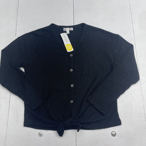 Love Glam Girl Black Suzana Button Down Tie Front Waffle Knit Top Youth Girls M - Picture 1 of 7