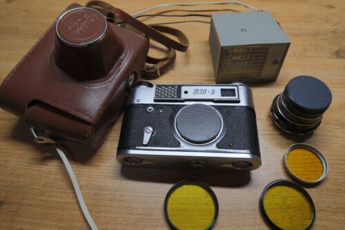 FED 5 35mm Film Camera 55mm 2.8 Lens + 3 yellow filters+Photo Flash FOTON