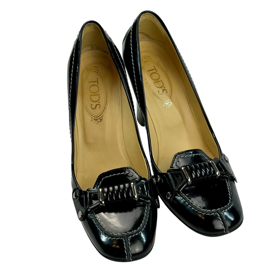 Zapatos de tacón TOD'S de charol negro para mujer talla 10 de EE. UU. - Hechos en Italia Foto 3 de 4