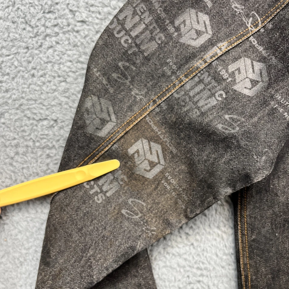 VTG South Pole Denim Jacket Mens XL Black Waxed AOP Graffiti Streetwear Logo - Image 3 of 4