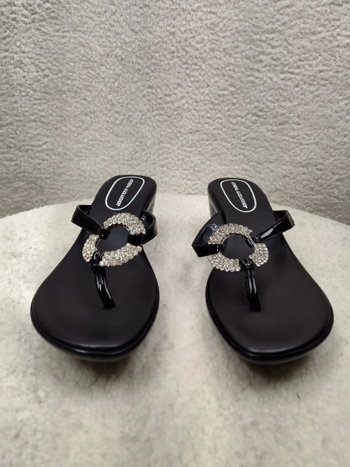 Sandalias de cuña Athena Alexander para mujer de tacón 12 de cuero negro sin cordones calce informal Foto 2 de 4