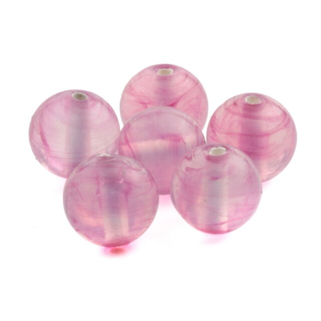Lot (6) Vintage Czech pink swirl opaline lampwork glass beads 11/12mm