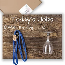 Wood Dog Leash & Glass Holder Wall Mount Dog Lover Gift For Women Men 16" x 12"