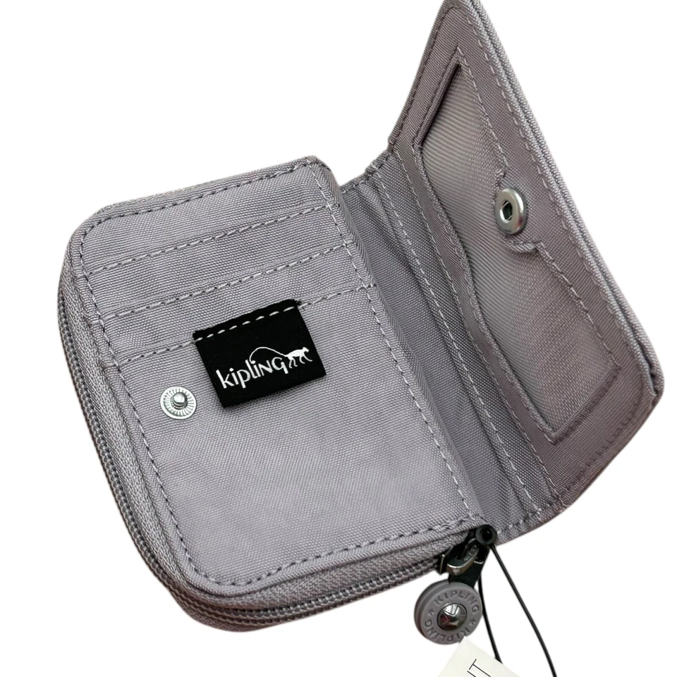 Kipling Tops com zíper ao redor mini bifold Walle Snap Card Case pomba cinza náilon compacto - Imagem 4 de 4
