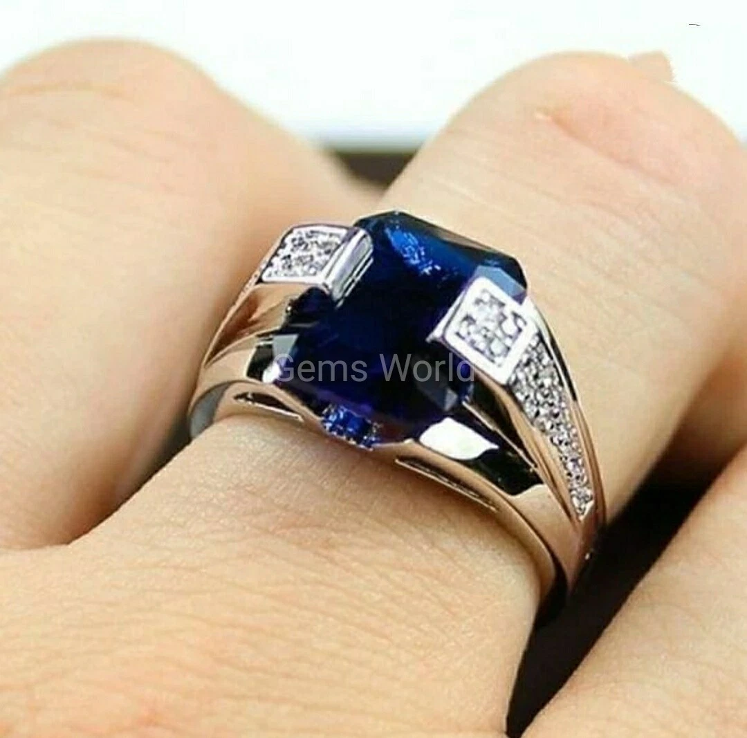 Men's Lab-Created Blue Sapphire and Diamond Ring