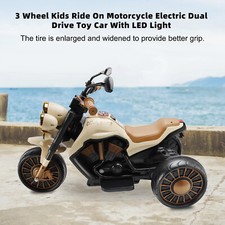 3Wheel Kids Ride On Motorcycle Electric Dual Drive Toy Car With LED Light Brown