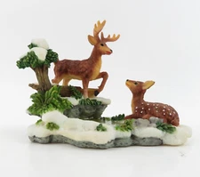 Holiday Time Village Collectible BUCK & DOE BY POND Accessory Piece -Vintage