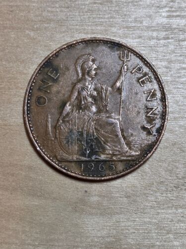 Great Britain 1-Penny coin, 1965. KM#897, bronze. Queen Elizabeth II. Britannia.