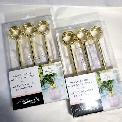 Lot of 2 - STYLE ME PRETTY -12 Count Place Cards with Gold picks wedding party
