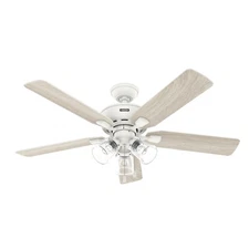 Hunter Fan 52 inch Traditional Matte White Ceiling Fan with Light and Pull Chain