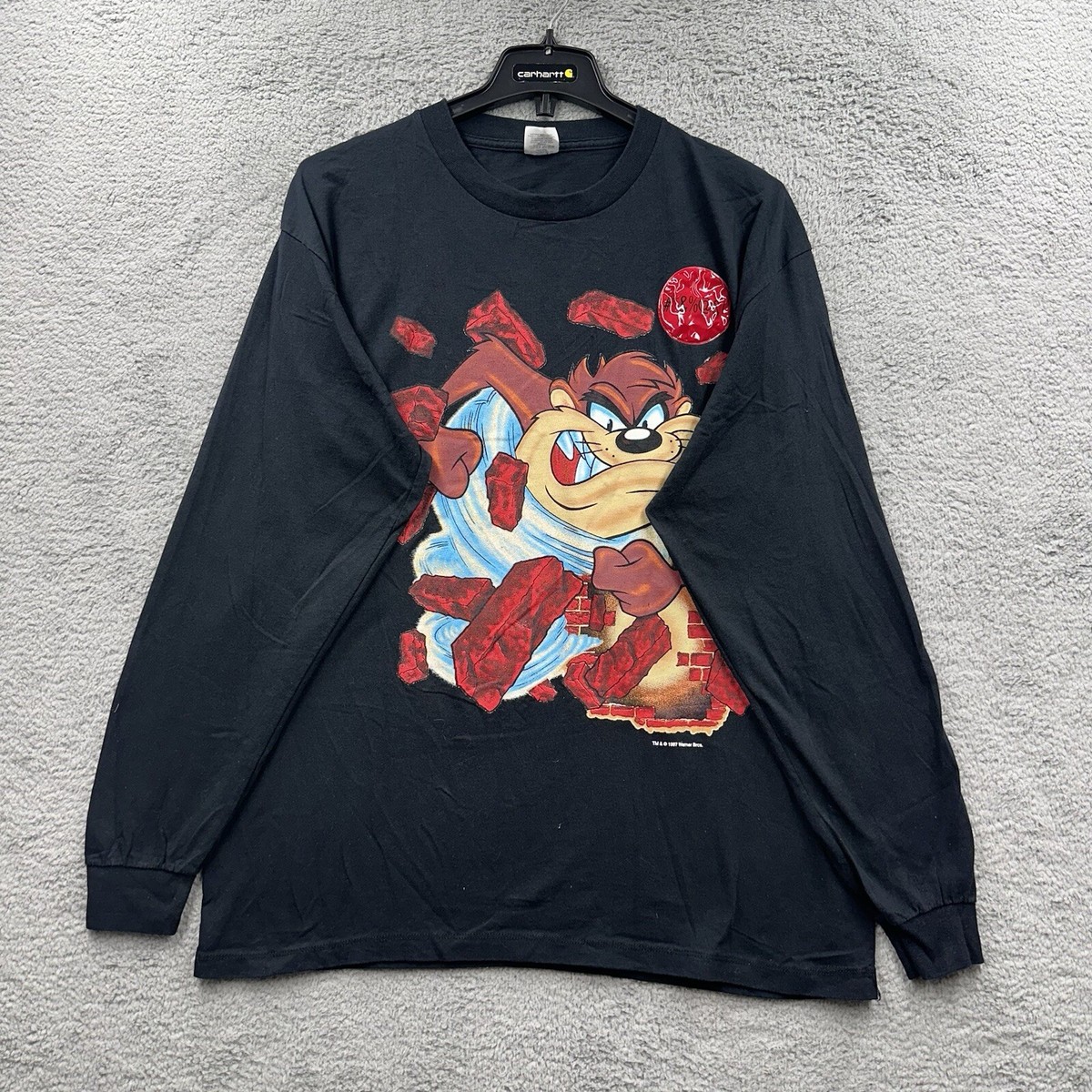 Vintage 90s Taz Looney Tunes Black Red Long Sleeve Big