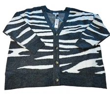 $228 Michael Stars Charcoal Combo Nell Cardigan Zebra Thick Sweater Sz 3X NWT