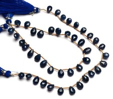 Natural Gem Myanmar Blue Sapphire Faceted 9x7MM Size Pear Shape Beads 8.5"