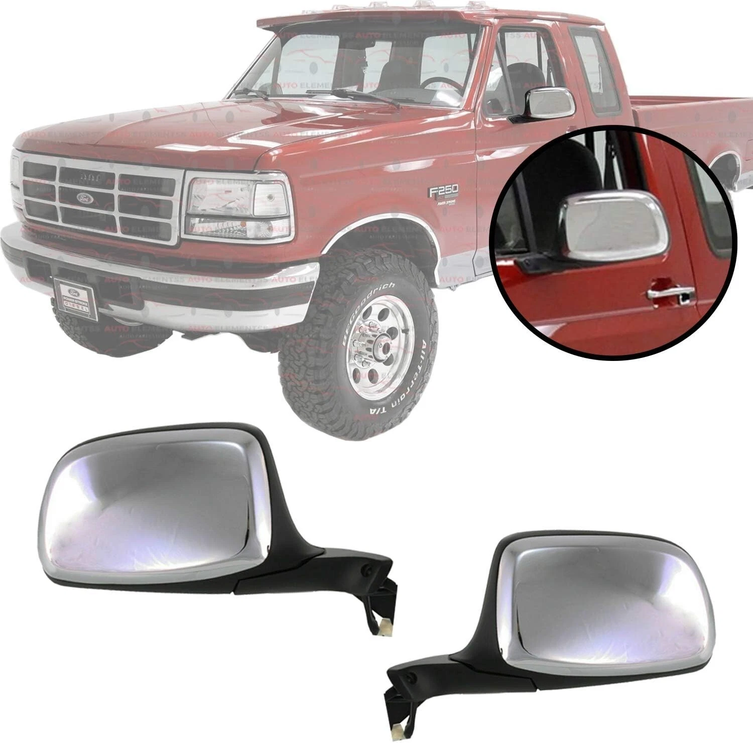 Side View Mirrors Set Chrome For 1992-1997 Ford Bronco F-150 F-250 F-350 F-53