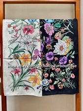 Sallys Quality 70% Cashmere 30% Silk Jacquard Wrap Scarf Florals Print Shawl 53"