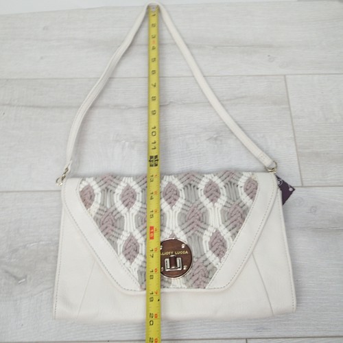  Elliott Lucca White Bag leather fabric purse tote satchel - Picture 5 of 8