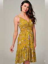 Yellow Floral Spaghetti-Strap Trim Detailed Dress Size-8