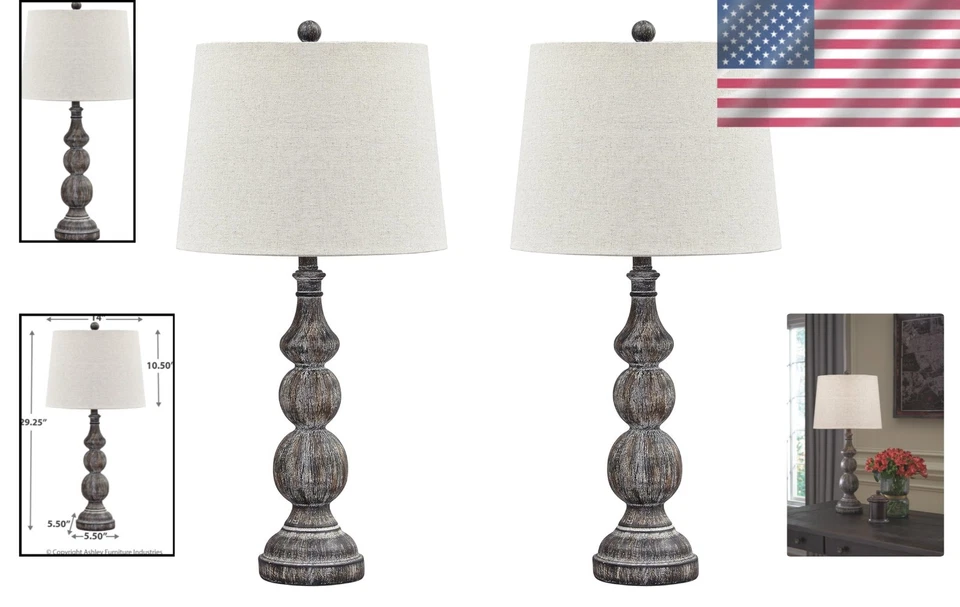 Sofisticado paquete de 2 lámparas de mesa de polietileno con acabado antiguo - 29,25" de altura Foto 2 de 4