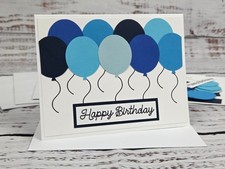 Happy Birthday Greeting Card Kit 11a Lot of 4, Masculine Blue Ombre Balloons