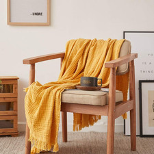 Cotton Muslin Throw Blanket for Bed, Couch, Knit Woven Gauze Blanket with Tassel