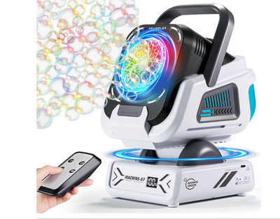 Maquina de burbujas mejorada con control remoto y rotacion automatica Luces RGB