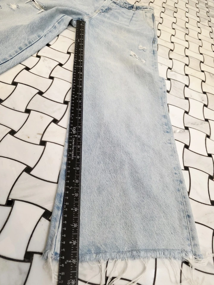 Free People Jeans Womens Pleated Baggy Straight Size 28 Dustressed Raw Hem - Image 3 of 4