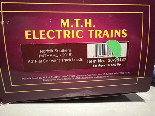 MTH 20-97147 "O" Norfolk Southern (MTHRRC-2015) 60' COCHE PLANO (4) CARGAS DE PISTA | Condition: New
